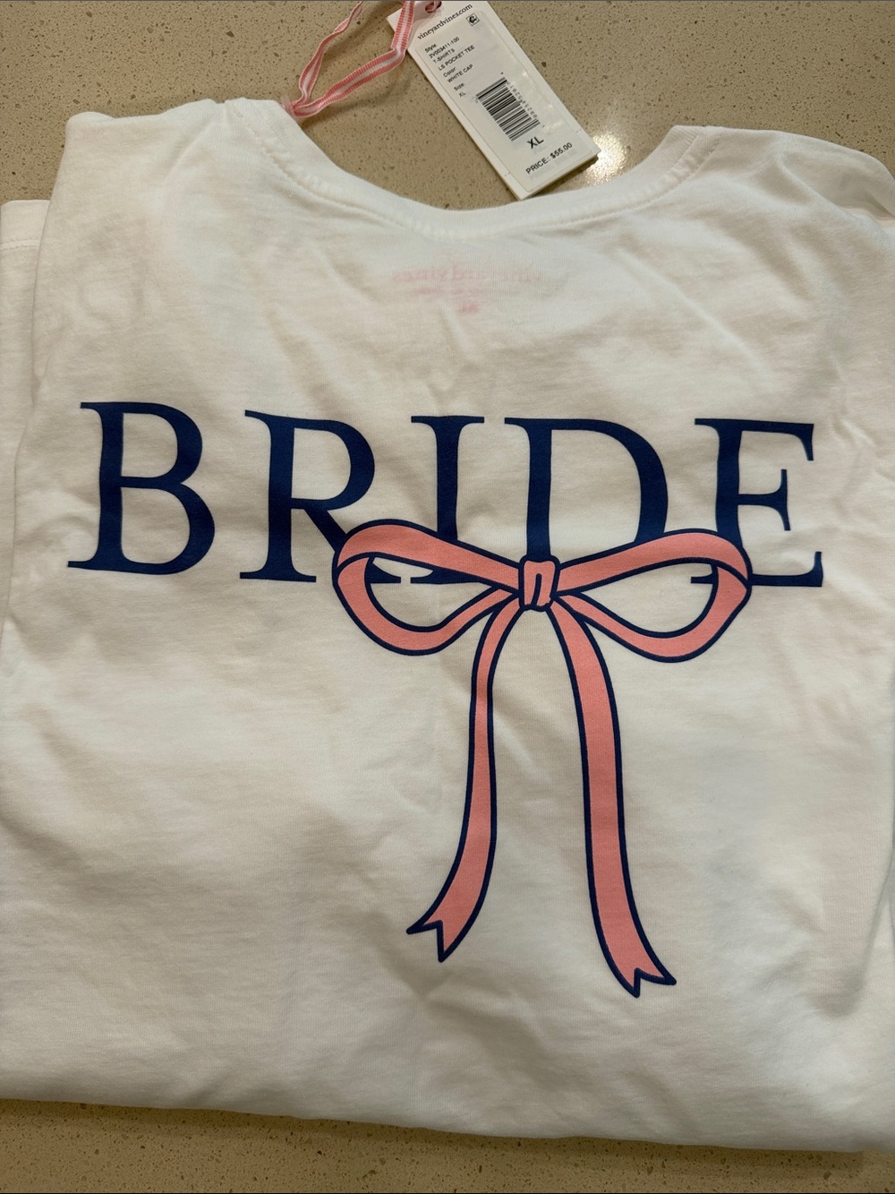 Vineyard Vines White Kids 'BRIDE' Tee with Pink Bow